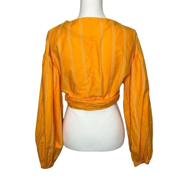 Acler The Wyatt Puff Balloon Sleeve Cropped Wrap Top Pumpkin Stripe Size 10 - Picture 11 of 16